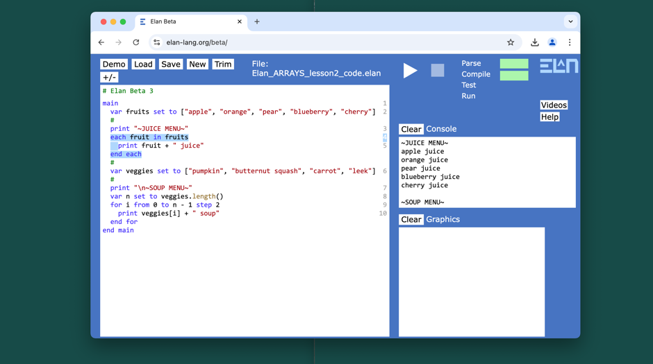 Elan: PRIMM-style introduction to Arrays