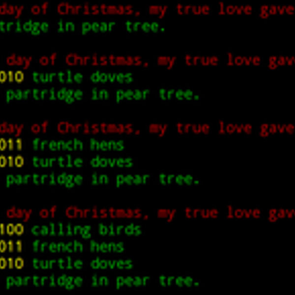 "The 00001100 Days of Christmas" in festive colour for Raspberry Pi ...